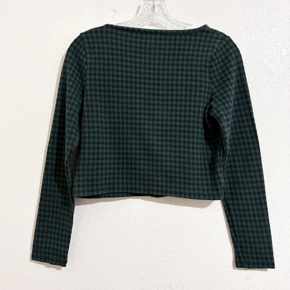 Madewell Jacquard Long Sleeve Cardigan & Tank Twin Set in Gingham Forest Green - Picture 6 of 14